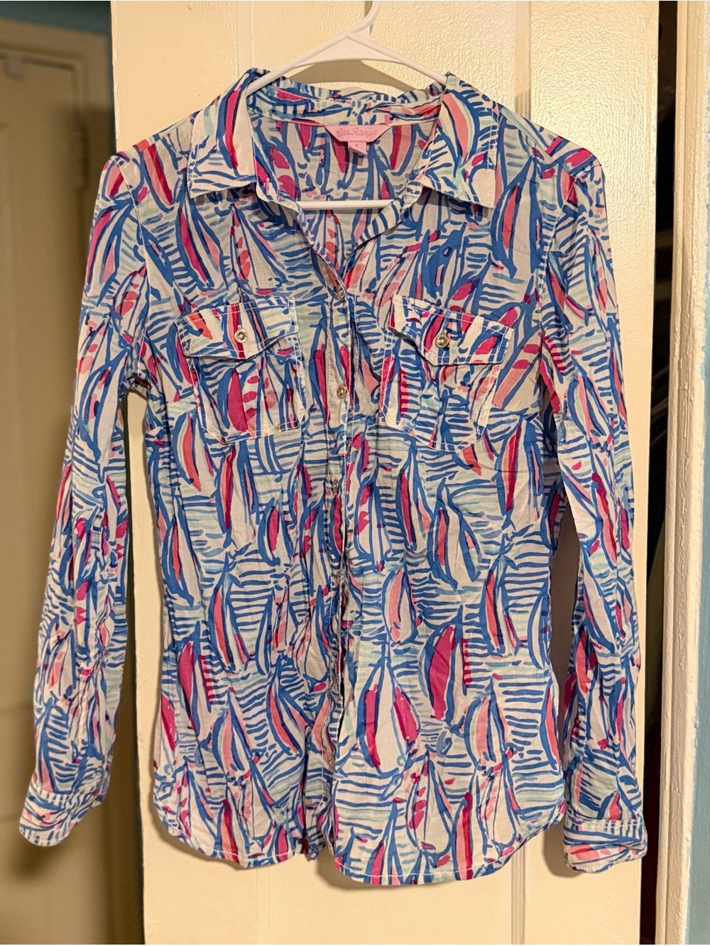 Lilly Pulitzer Long Sleeve Sailboat Button Down Top Size 6 Fits Like a Small